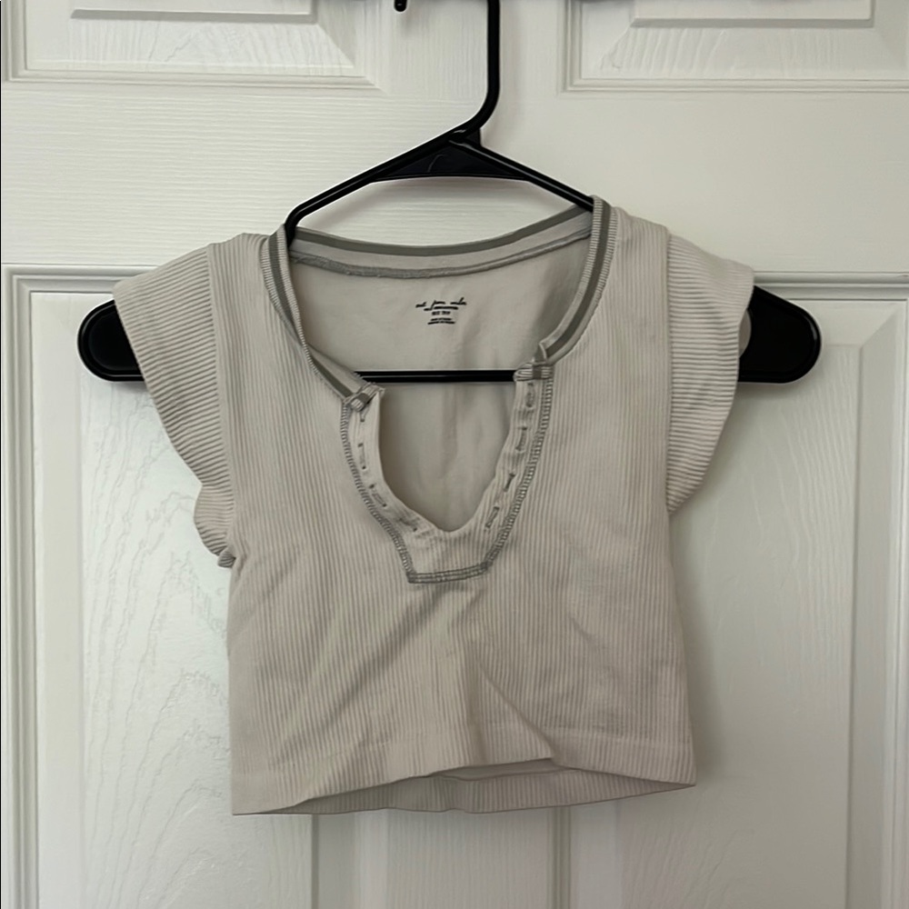 Urban Outfitters Cream Crop Top with Cap Sleeves